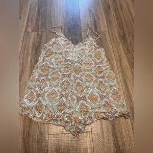 Victorias Secret Mosaic Print Light Weight Romper Pink Green Size M